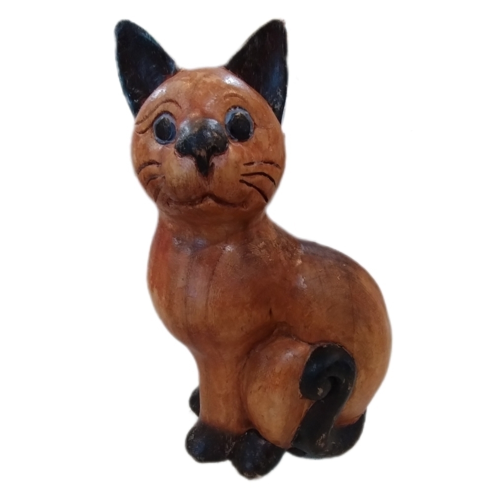 Vintage 1960s Mandalay Box Thailand Carved Guar Wood Cat